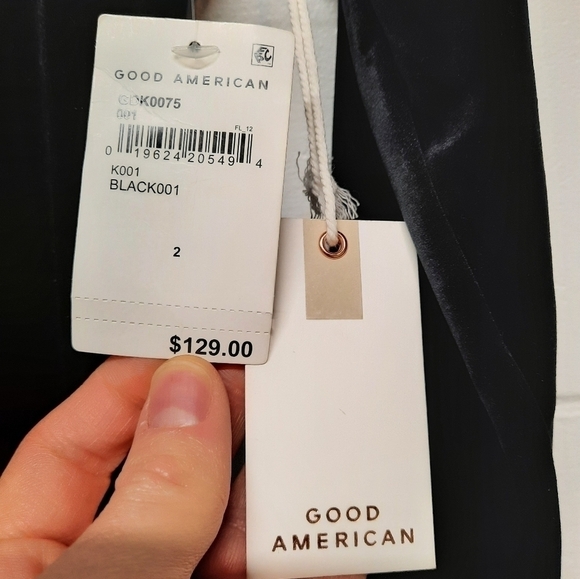 Good American Velvet Deep V Midi Dress Black Quiet Luxury New with Tags Size 2 - Picture 3 of 9